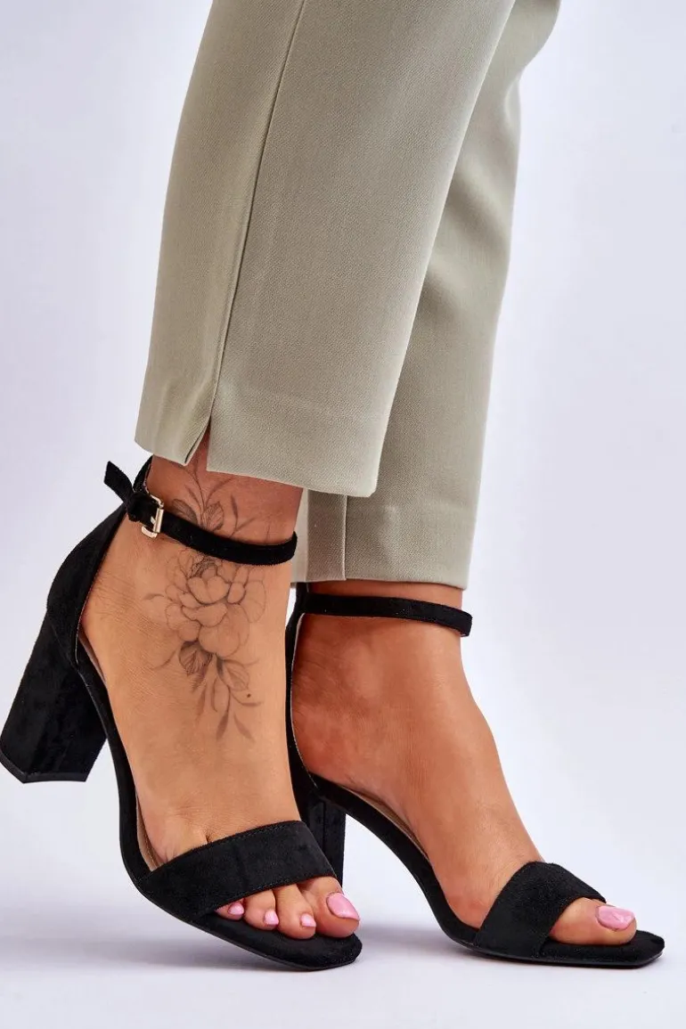 Damskie Klasyczne Zamszowe Sandały Czarne Passo