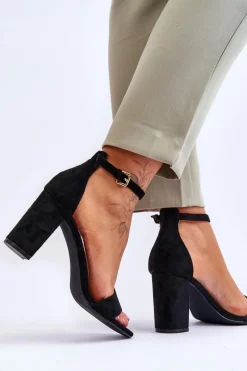 Damskie Klasyczne Zamszowe Sandały Czarne Passo