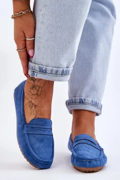 Damskie Klasyczne Zamszowe Mokasyny Niebieskie Ivana