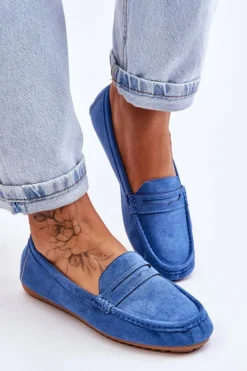 Damskie Klasyczne Zamszowe Mokasyny Niebieskie Ivana