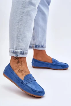 Damskie Klasyczne Zamszowe Mokasyny Niebieskie Ivana