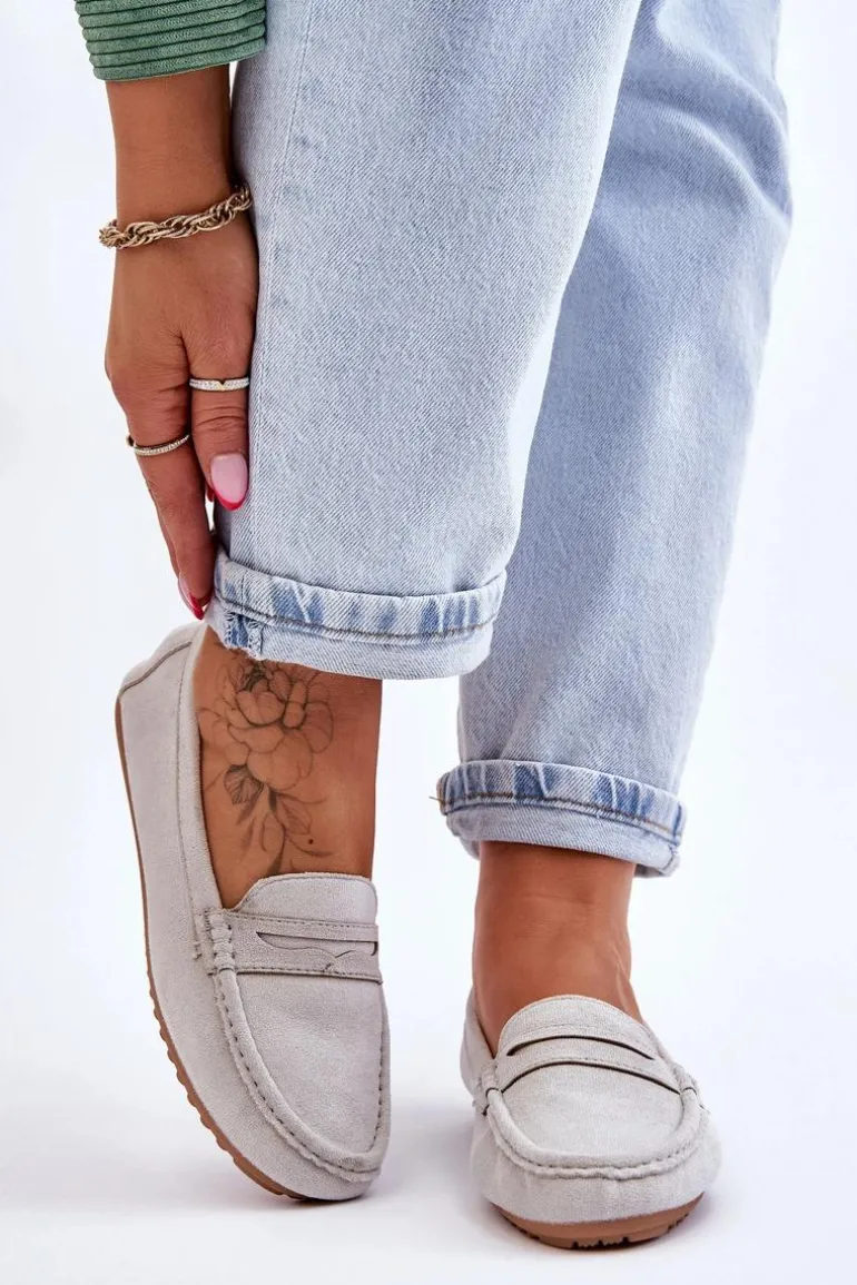 Damskie Klasyczne Zamszowe Mokasyny Szare Ivana