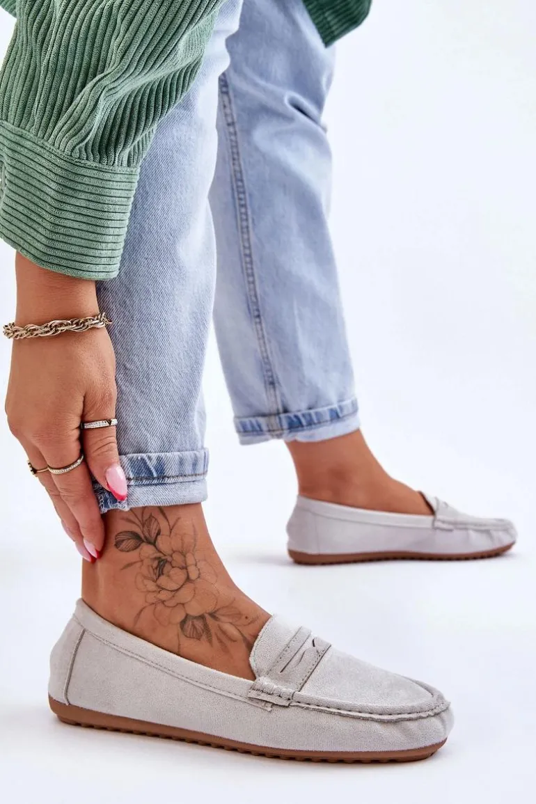 Damskie Klasyczne Zamszowe Mokasyny Szare Ivana