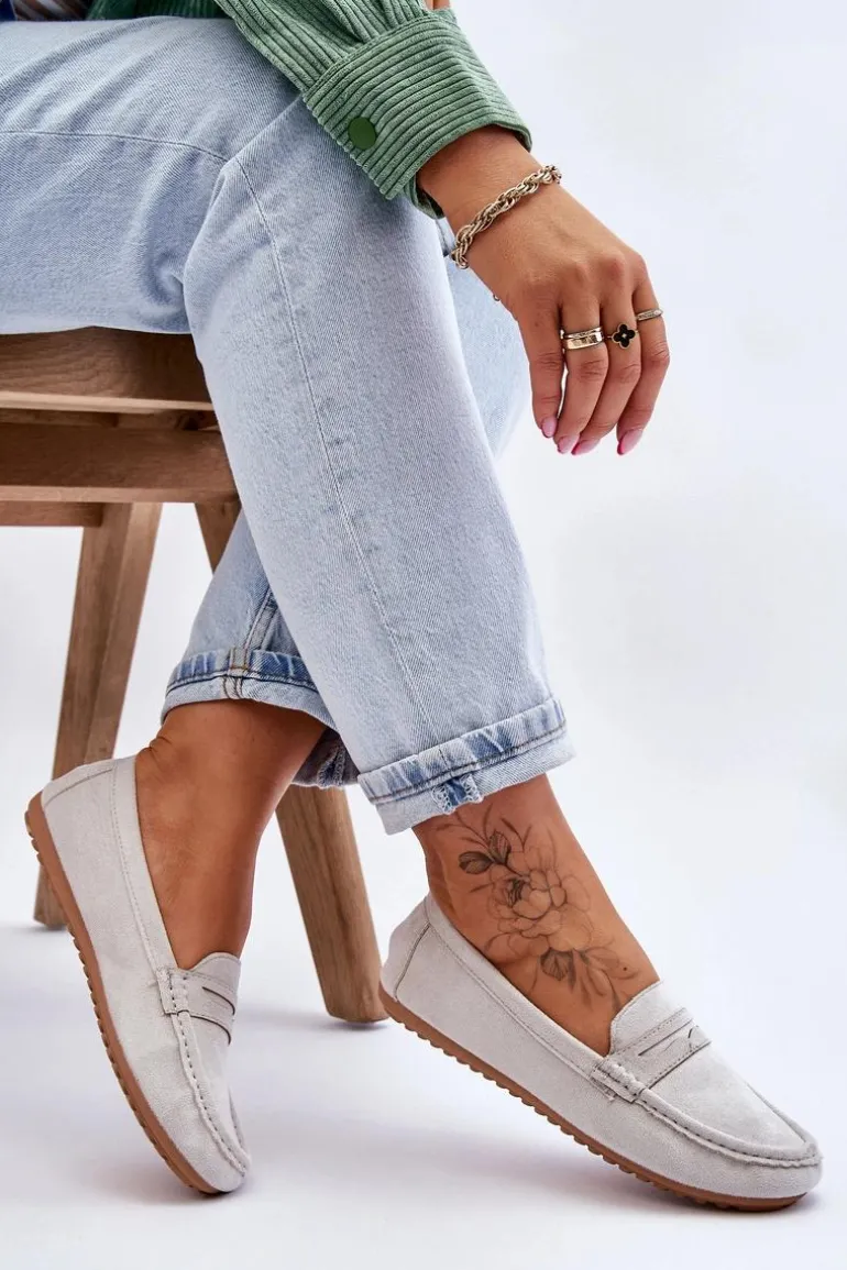 Damskie Klasyczne Zamszowe Mokasyny Szare Ivana