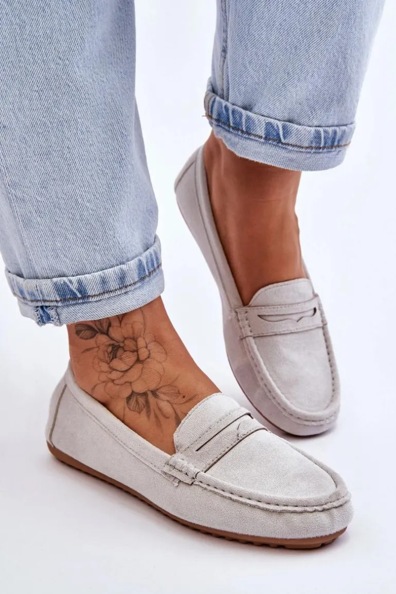 Damskie Klasyczne Zamszowe Mokasyny Szare Ivana