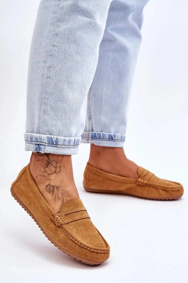 Damskie Klasyczne Zamszowe Mokasyny Camel Ivana