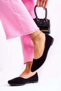 Damskie Klasyczne Zamszowe Baleriny Czarne Arina