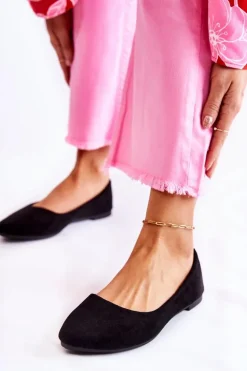 Damskie Klasyczne Zamszowe Baleriny Czarne Arina