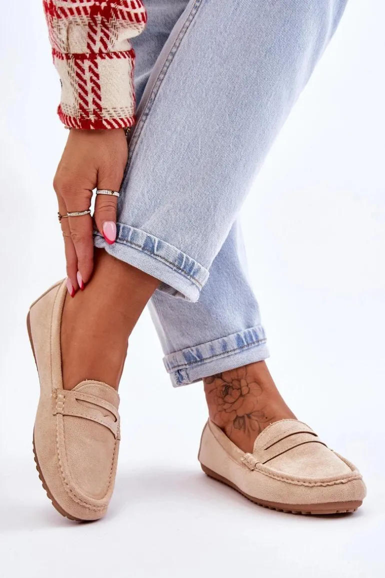 Damskie Klasyczne Zamszowe Mokasyny Beżowe Ivana