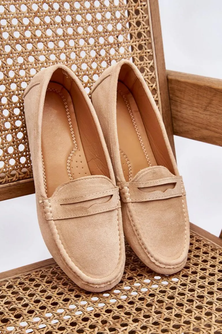 Damskie Klasyczne Zamszowe Mokasyny Beżowe Ivana