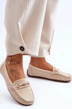 Damskie Klasyczne Zamszowe Mokasyny Beżowe Corinell