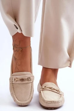 Damskie Klasyczne Zamszowe Mokasyny Beżowe Corinell