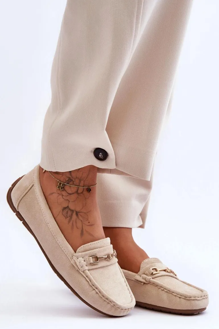 Damskie Klasyczne Zamszowe Mokasyny Beżowe Corinell