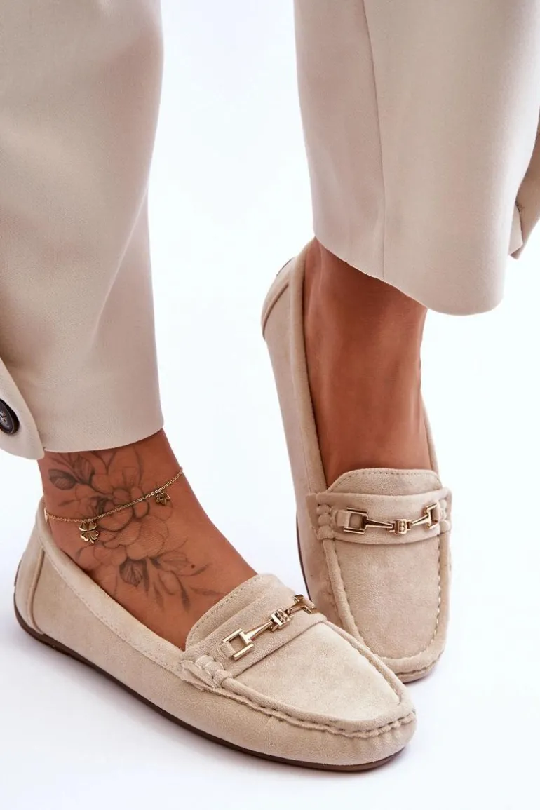 Damskie Klasyczne Zamszowe Mokasyny Beżowe Corinell