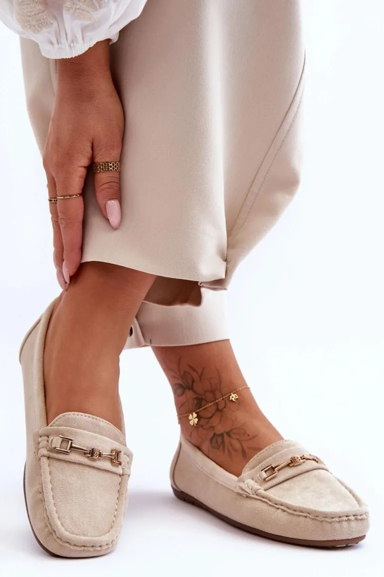 Damskie Klasyczne Zamszowe Mokasyny Beżowe Corinell