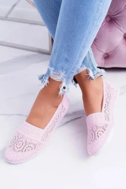 Damskie Koronkowe Balerinki Pudrowy Róż Sensitive