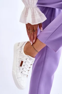 Damskie Koronkowe Tenisówki BIG STAR W274925 Białe