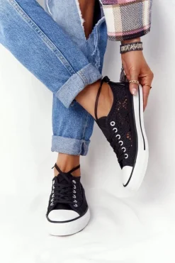 Damskie Koronkowe Trampki Czarne Candice