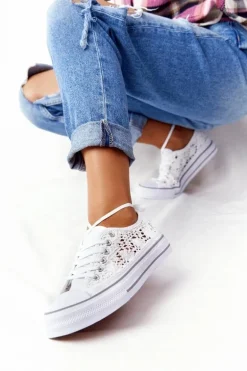 Damskie Koronkowe Trampki Białe Candice