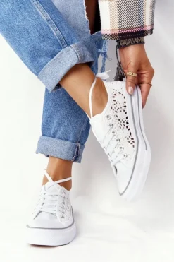 Damskie Koronkowe Trampki Białe Candice