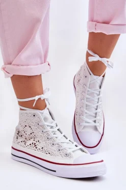 Damskie Koronkowe Wysokie Trampki Białe Cornella