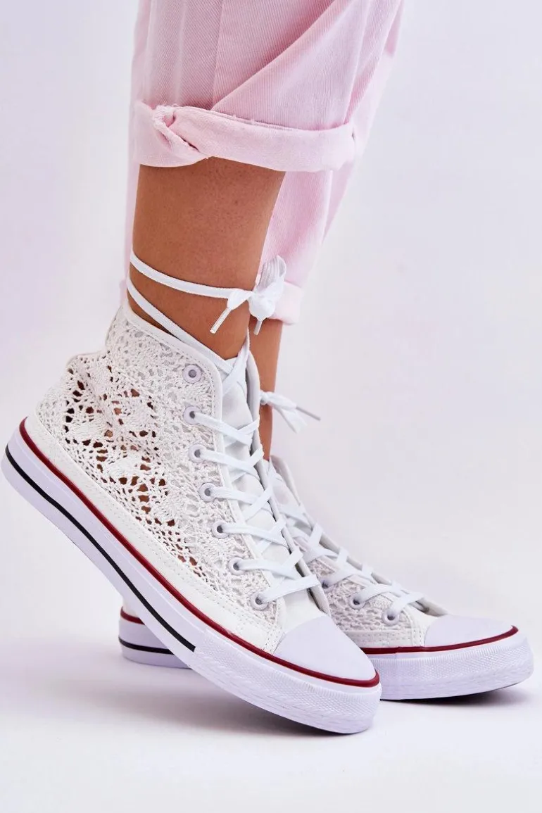 Damskie Koronkowe Wysokie Trampki Białe Cornella