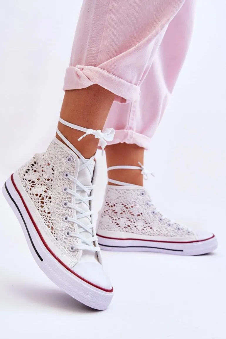 Damskie Koronkowe Wysokie Trampki Białe Cornella