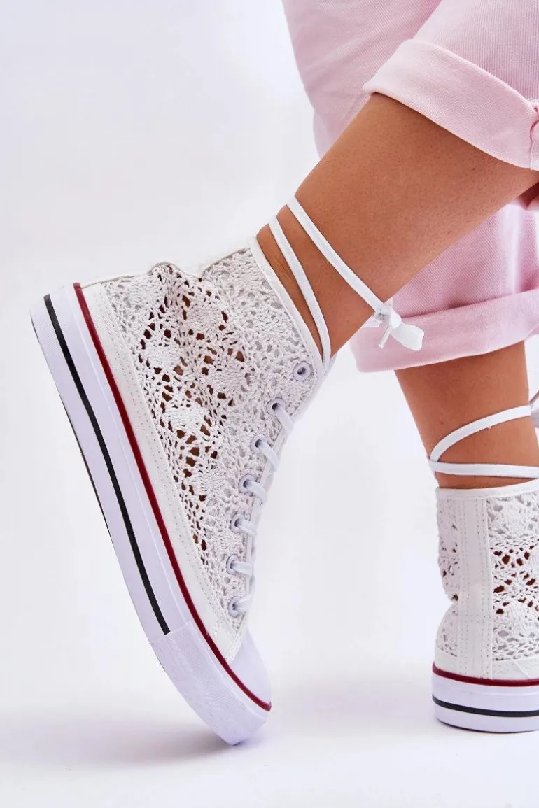 Damskie Koronkowe Wysokie Trampki Białe Cornella