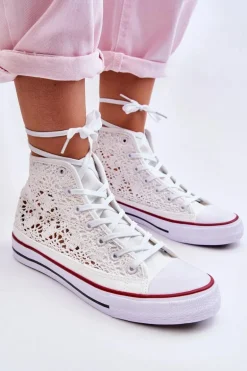 Damskie Koronkowe Wysokie Trampki Białe Cornella