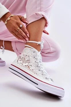 Damskie Koronkowe Wysokie Trampki Białe Cornella