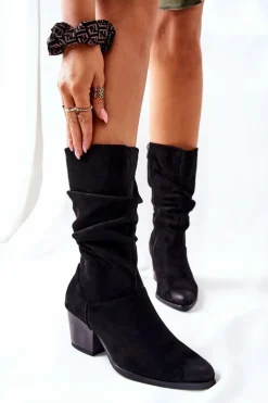 Damskie Kozaczki Zamszowe Czarne Ranafast