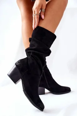 Damskie Kozaczki Zamszowe Czarne Ranafast