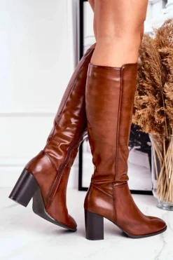 Damskie kozaki do kolana Sergio Leone brązowe KZ278