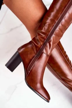 Damskie kozaki do kolana Sergio Leone brązowe KZ278