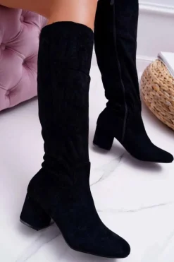 Damskie Kozaki Do Kolana Zamszowe Czarne Twins