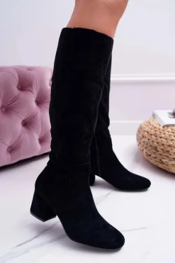 Damskie Kozaki Do Kolana Zamszowe Czarne Twins