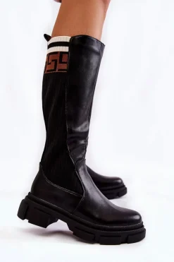 Damskie Kozaki Do Kolana Czarne Kathrin