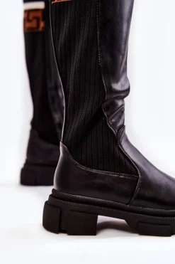 Damskie Kozaki Do Kolana Czarne Kathrin