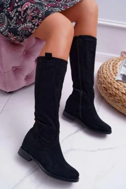 Damskie Kozaki Do Połowy Łydki Zamszowe Czarne Temet