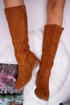 Damskie Kozaki Do Połowy Łydki Zamszowe Camel Temet
