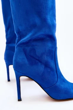 Damskie Kozaki Do Połowy Łydki Na Szpilce Niebieskie Odetteia