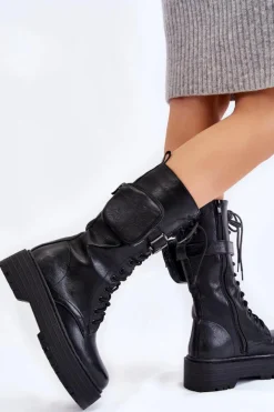 Damskie Kozaki Glany Z Nerką Sznurowane Czarne Lillien