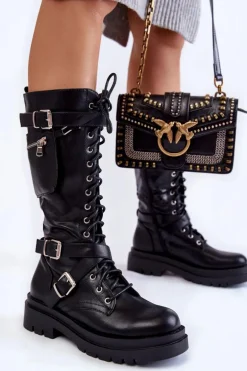 Damskie Kozaki Glany Z Nerką Na Suwak Czarne Joelle