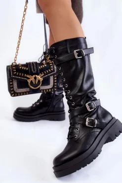 Damskie Kozaki Glany Z Nerką Na Suwak Czarne Joelle