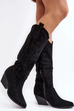 Damskie Kozaki Kowbojki Na Słupku Czarne Sloana