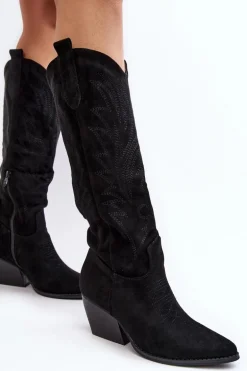 Damskie Kozaki Kowbojki Na Słupku Czarne Sloana