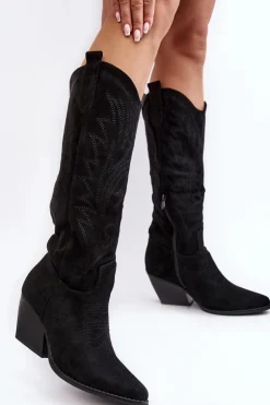 Damskie Kozaki Kowbojki Na Słupku Czarne Sloana