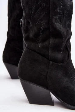 Damskie Kozaki Kowbojki Na Słupku Czarne Sloana