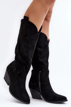 Damskie Kozaki Kowbojki Na Obcasie Przed Kolano Czarne Oppore