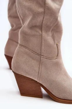 Damskie Kozaki Kowbojki Na Obcasie Przed Kolano Jasnobeżowe Oppore